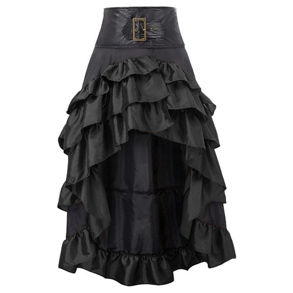 SBYOJLPB Women'S Skirts Women Middle Ages Ruffles Patchwork Irregular Vintage Cupcake Ankle-Length Skirt,Black