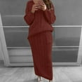 thumbnail image 1 of SBYOJLPB Women'S Skirts Womens Solid Color Round Neck Long Sleeve Cable Knitted Warm Two-Piece Skirt Sweater Suit Set,Wine, 1 of 6