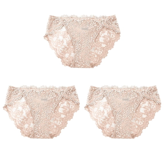 SBYOJLPB Women Sexy Lace Underwear Comfortable and Slim Hollowed Out Solid Panties Briefs Beige 10(XL)