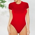 thumbnail image 1 of SBYOJLPB Women's Bodysuits Sexy Ribbed Short Sleeve Round Neck Stretch Tops Bodysuits Red 6(M), 1 of 6