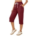 thumbnail image 1 of SBYOJLPB Women's Capris Pants Fashionable Solid Color Drawstring with Pockets Cropped Pants, 1 of 5