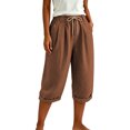 thumbnail image 1 of SBYOJLPB Women's Capris Pants Solid Color Casual Capris Trousers with Pockets and Drawstring, 1 of 7