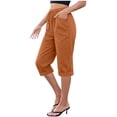 thumbnail image 1 of SBYOJLPB Women's Capris Pants Solid Color Drawstring Elastic Waist Cropped Pants, 1 of 8