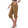 thumbnail image 1 of SBYOJLPB Women's Capris Pants Solid Color Drawstring Elastic Waist Cropped Pants, 1 of 8