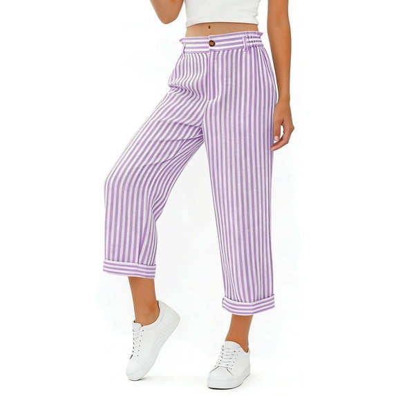 SBYOJLPB Women's Capris Pants Summer Printing Button Zipper Pockets Elastic Waist Capris Shorts Pants