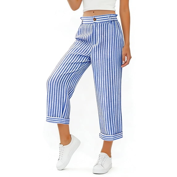SBYOJLPB Women's Capris Pants Summer Printing Button Zipper Pockets Elastic Waist Capris Shorts Pants