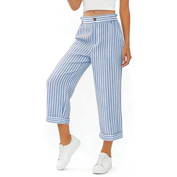 SBYOJLPB Women's Capris Pants Summer Printing Button Zipper Pockets Elastic Waist Capris Shorts Pants