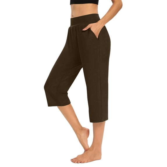 SBYOJLPB Women's Capris Summer Pants Solid Elastic Waist with Pocket Cropped Pants Casual Stretchy Pants