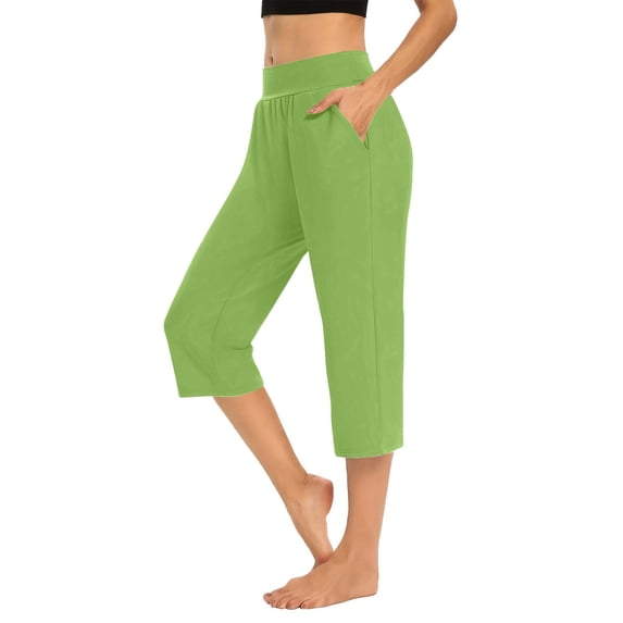 SBYOJLPB Women's Capris Summer Pants Solid Elastic Waist with Pocket Cropped Pants Casual Stretchy Pants