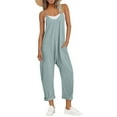 thumbnail image 1 of SBYOJLPB Women’s Casual Jumpsuit Solid Color V-Neck Wide Leg Overalls Pocket Style Adjustable Strap Romper Ladies’ Fashion Suspender Jumpsuit Pants Light Blue, 1 of 8