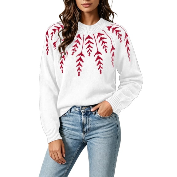 SBYOJLPB Women's Christmas Sweater Tops Casual Round Neck Long Sleeved Pullover Top