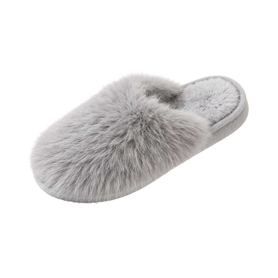 SBYOJLPB Women's Closed-Toe Slipper Casual Winter Solid Color Fluffy Plush Home Indoor Comfortable Slippers