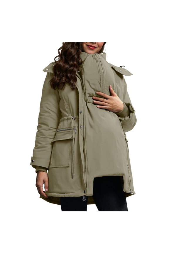 Women's Coat Maternity 3 In 1 Winter Thicken Quilted Lined Warm Hooded Outwear Puffer Down Jacket Parka with Pockets