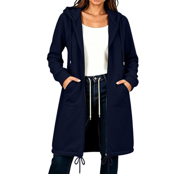 SBYOJLPB Women's Coats Solid Color Casual Zipper Long Sleeve Thickening Winter Hooded Outwear with Pockets