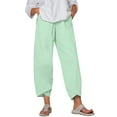 thumbnail image 1 of SBYOJLPB Women's Cotton Linen Summer Pants Women Casual Height Trimming and Waist Bouncing Solid Color Cotton and Linen Pants Cropped Pants Mint Green 6(M), 1 of 4