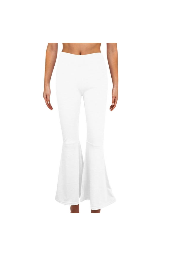Women's Fashion Print Tight Wrap Hip Micro Flare Pants Yoga Pants White 8(L)