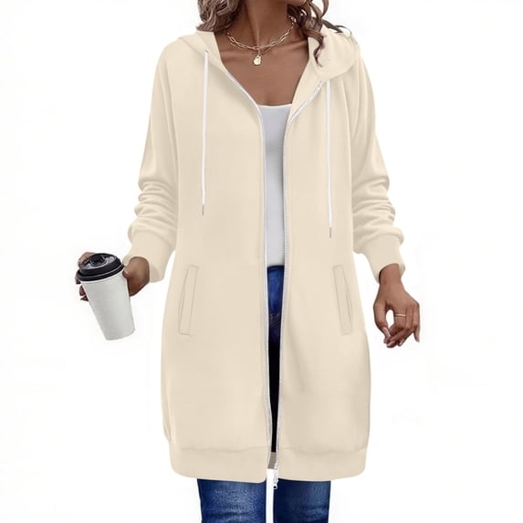 SBYOJLPB Women's Hooded Coat Solid Color Long Sleeve Casual Loose Hooded Outwear with Pocket and Zipper