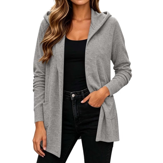 SBYOJLPB Women's Hooded Coats Solid Color Long Sleeve Casual Cardigan Outwear with Pockets