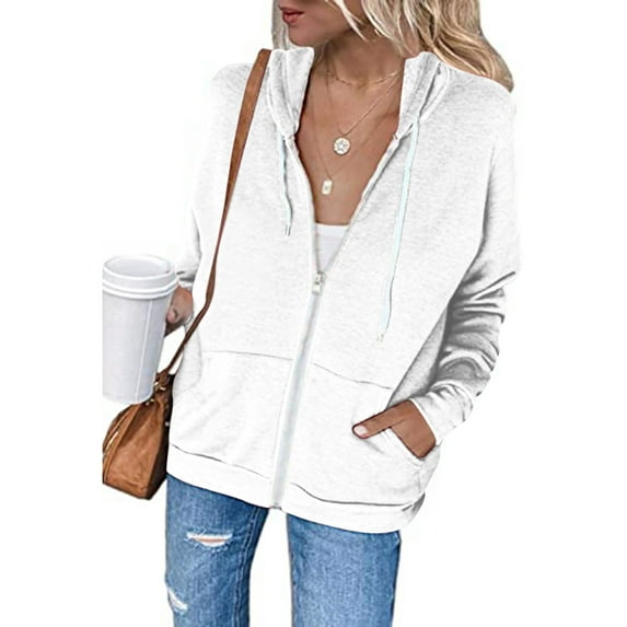 SBYOJLPB Women's Hooded Jacket Womens Hoodie Full Zip Long Sleeve Sweatshirts Pockets Tops Jacket Coat White 6(M)