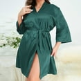 thumbnail image 1 of SBYOJLPB Women's Lace-Trim Silk Robes Bride Bridesmaid Kimono Satin Bathrobe V Neck Sleepwear with 3/4 Sleeve Green 12(XXL), 1 of 3