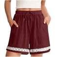 thumbnail image 1 of SBYOJLPB Women's Linen Short Pants Hollowed Out Lace Elastic Waist Drawstring Shorts and Trousers, 1 of 9