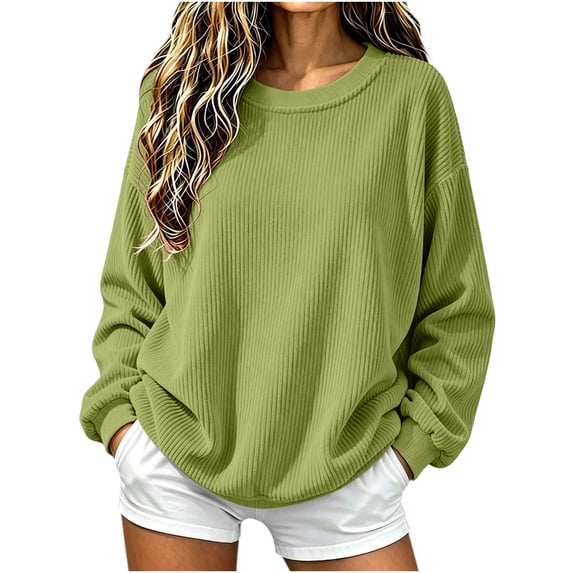 SBYOJLPB Women's Long Sleeve Tops Ribbed Solid-Color Crew Neck Winter Casual Top
