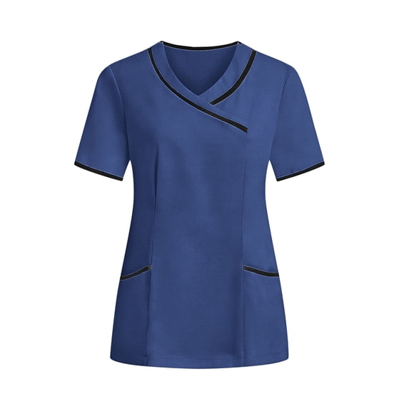 SBYOJLPB Women's Nurses Scrubs Tunic Top Short Sleeve Uniform Clinic Carer V-Neck Protective Clothing Work Tops