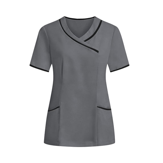SBYOJLPB Women's Nurses Scrubs Tunic Top Short Sleeve Uniform Clinic Carer V-Neck Protective Clothing Work Tops