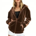 thumbnail image 1 of SBYOJLPB Women's Oversized Velvet Sweatshirt Long Sleeve Casual Zipper Jacket with Pocket Gold Velvet Hooded Cardigan Winter Fashion Top Brown, 1 of 6