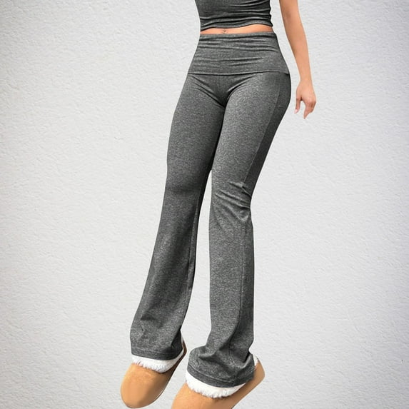 SBYOJLPB Women's Pants Women Solid Color Elastic Waisted Sports Casual Pants Long Pants Dark Gray 8(L)