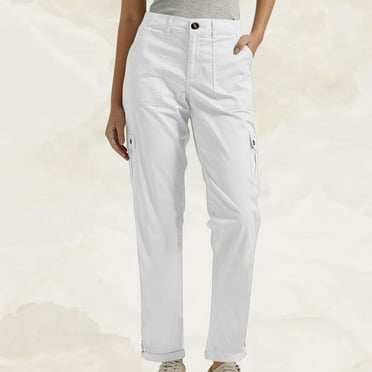 SBYOJLPB Women's Pants Clearance Women Solid Color Pants with Elastic Waistband Casual Workwear Pants with Pockets White 10(XL)