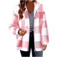 thumbnail image 1 of SBYOJLPB Women's Plaid Hooded Coat Warm Zipper Jacket Double Sided Velvet Long Sleeve Outerwear Autumn Fashion Checkered Casual Coat Pink, 1 of 4