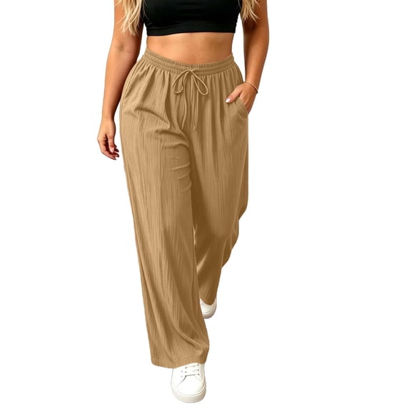 SBYOJLPB Women's Plus Size Pants Solid Color Elastic Waist Drawstring Pants with Pocket