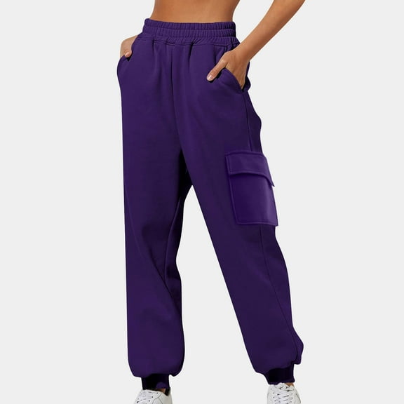 SBYOJLPB Women's Plus Size Pants Women Casual Trousers High Waist Drawstring with Multi-Pockets Long Pants Purple 8(L)
