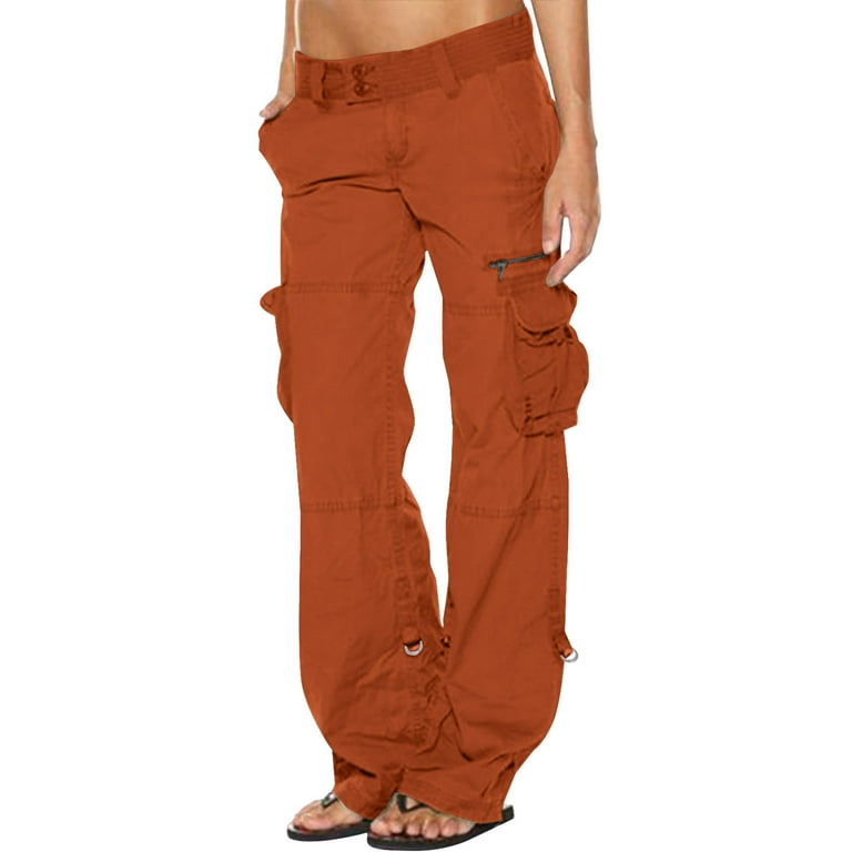 SBYOJLPB Women's Plus Size Pants Women Ladies Solid Pants Hippie Punk  Trousers Streetwear Jogger Pocket Loose Overalls Long Pants Reduced Price  Orange