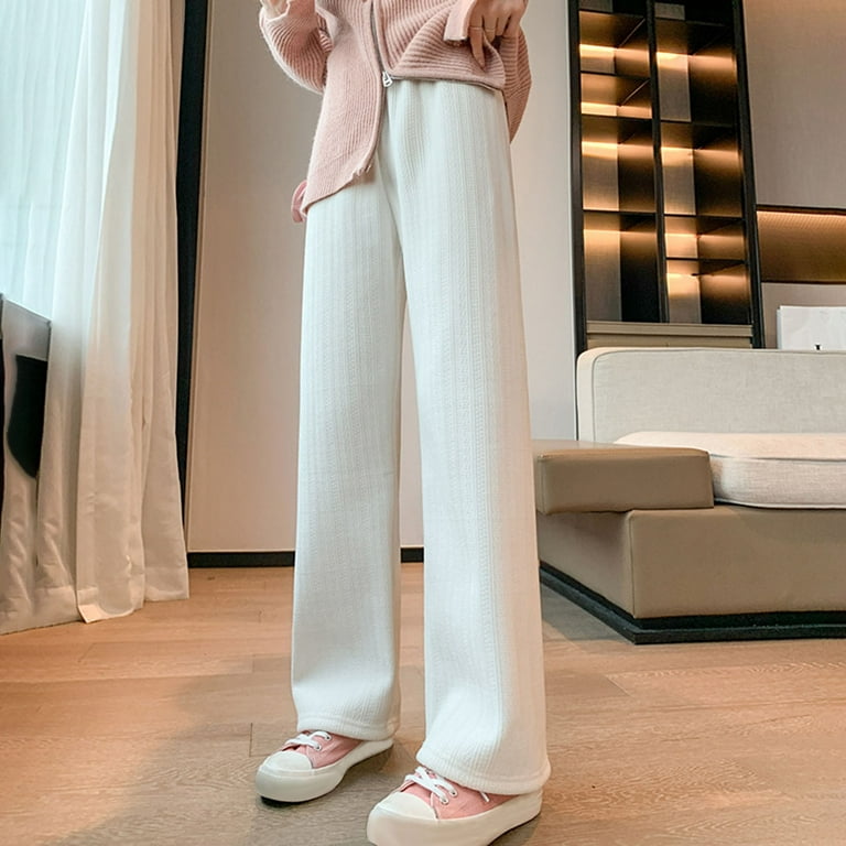SBYOJLPB Women's Plus Size Pants Womens Fashion Winter Warm Solid Casual  Elastic Waist Long Wide Leg Pants Reduced Price Beige 8(L) 