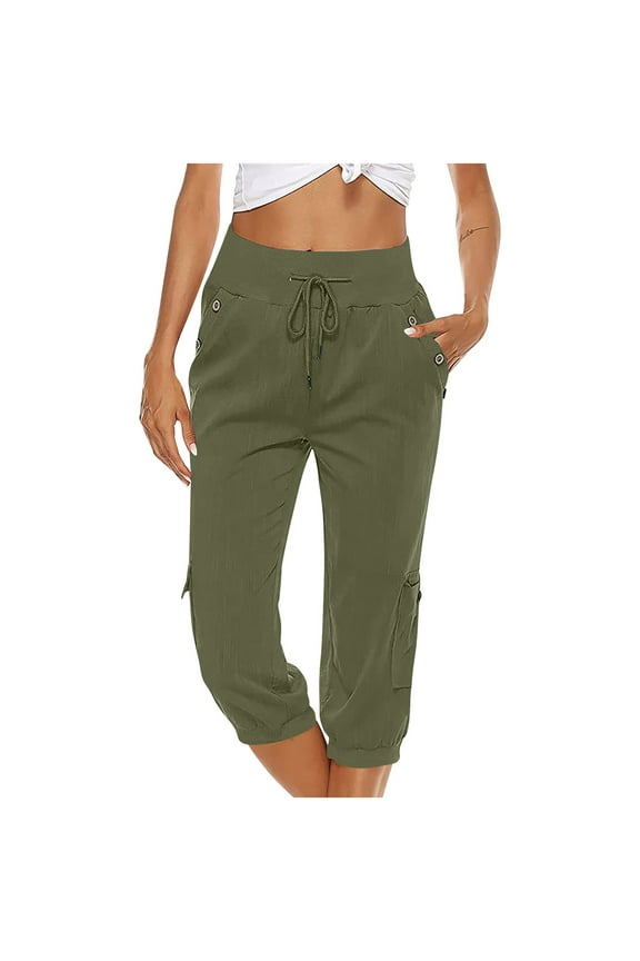Women's Plus Size Stretch Cargo Capris Front and Side Pockets Casual Cropped Pants Army Green 16(XXXXL)
