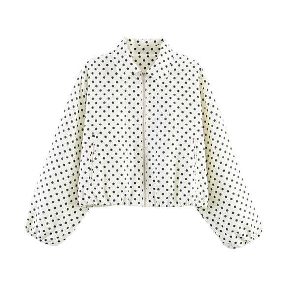 SBYOJLPB Women's Polka Dot Coat Trendy Turndown Collar Long-sleeved Outwear with Zipper and Pockets