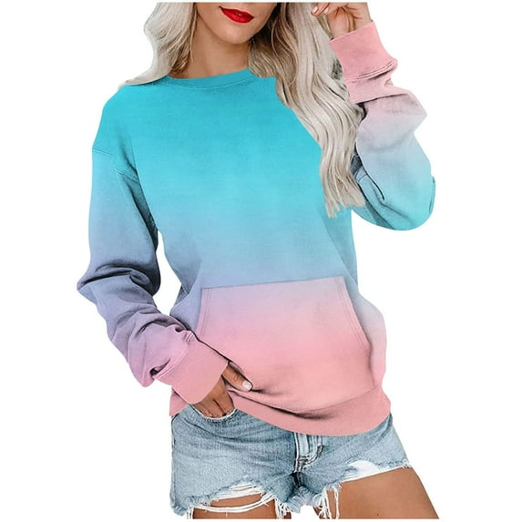 SBYOJLPB Women’s Printed Sweatshirt Long Sleeve Round Neck Casual Pullover Loose Fit Top with Pocket Ladies’ Non Positioning Graphic Fashion Blouse Pink