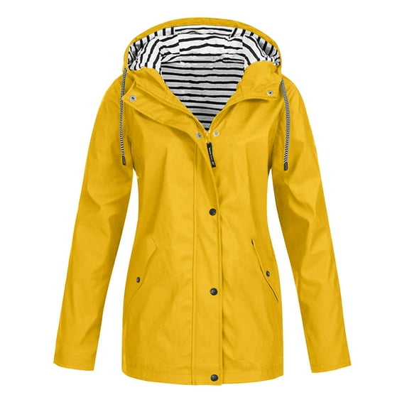 SBYOJLPB Women's Rain Jacket Outdoor Waterproof Coat Solid Color Hooded Sportswear Casual Windproof Jacket Long Sleeve Outdoor Raincoat Yellow