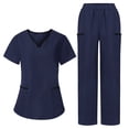 thumbnail image 1 of SBYOJLPB Women's Scrub Set Color-blocked Short-sleeved V-neck Tops Pocket and Trousers Loose-fitting Uniform Set, 1 of 8