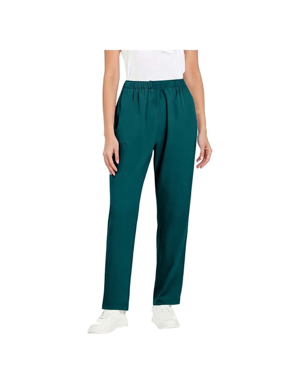Women's Scrubs Pants Solid Color Elastic Waist Nursing Worker Straight Pants