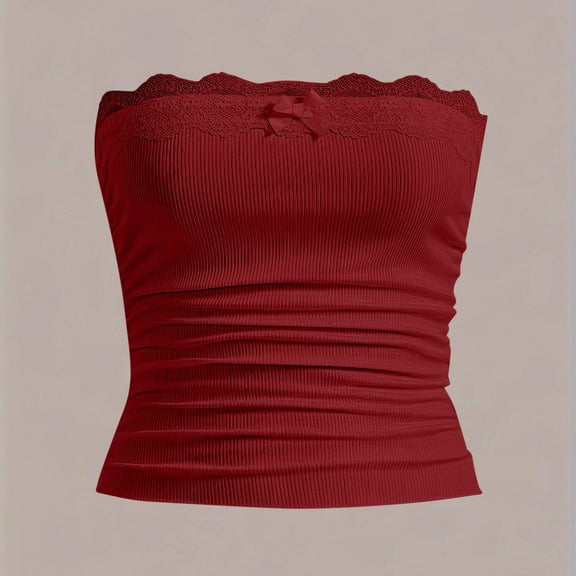 SBYOJLPB Women's Sexy Bra Ladies' Lace Patchwork Solid Color Sexy Hot Strapless Tute Tops Wine 6(M)