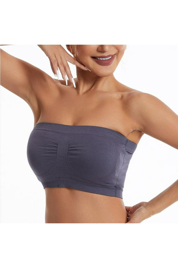 Women's Sexy Bra Ladies Traceless Comfortable No Steel Ring Breathable Gathering Bra Woman Underwear Tube Top Gray 8(L)