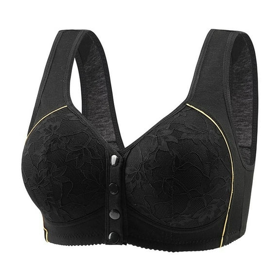 SBYOJLPB Women's Sexy Bra Women Sexy Front Buckle for Middle-Aged and Elderly Underwear Soft Oversized Tank Top without Steel Ring Printed Bra Black 42