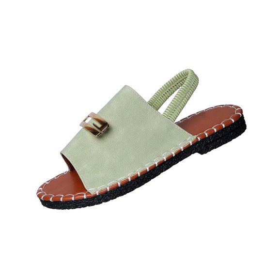 SBYOJLPB Women's Sandals Fashionable Casual Wear Versatile Beachwear Sandals Solid Color Round-Toe Open-Toe Back Elastic Flat Sandals