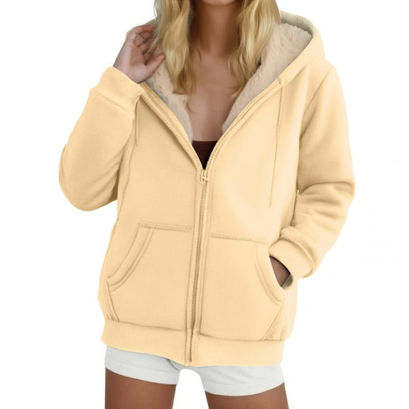 SBYOJLPB Women's Solid Color Fleece Lined Hoodie Warm Zip Up Sweatshirt with Pockets Casual Long Sleeve Pullover Cozy Winter Outerwear