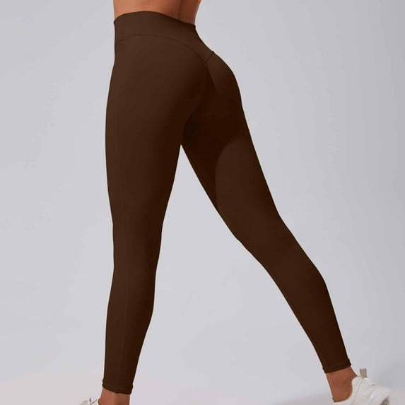 SBYOJLPB Women's Solid Color High Waisted Hip Elastic Fitness and Sports Tight and Nude Yoga Long Pants Coffee 2(XS)