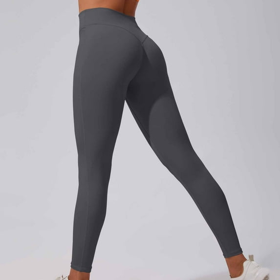 SBYOJLPB Women's Solid Color High Waisted Hip Elastic Fitness and Sports Tight and Nude Yoga Long Pants Dark Gray 2(XS)