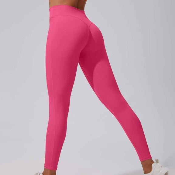SBYOJLPB Women's Solid Color High Waisted Hip Elastic Fitness and Sports Tight and Nude Yoga Long Pants Hot Pink 2(XS)